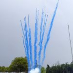 СУ0502512B Пирофф Дневная батарея салютов голубая веер 25*1,2(треск+свист) 4/1  - Дневная батарея салютов