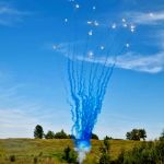 БСП1502512 Пирофф Гендерный салют голубой 25*1,2 (веер+треск) 4/1  - Купить товары для гендер пати оптом